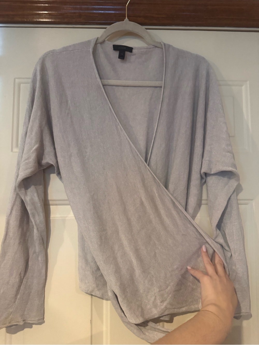 J. Crew Light Gray Wrap Top - Picture 2 of 6